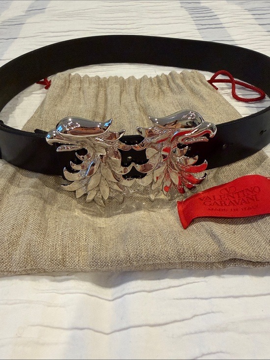 Valentino Garavani Accessories - Valentino Garavani Black Leather Belt with Silver Eagle Buckle